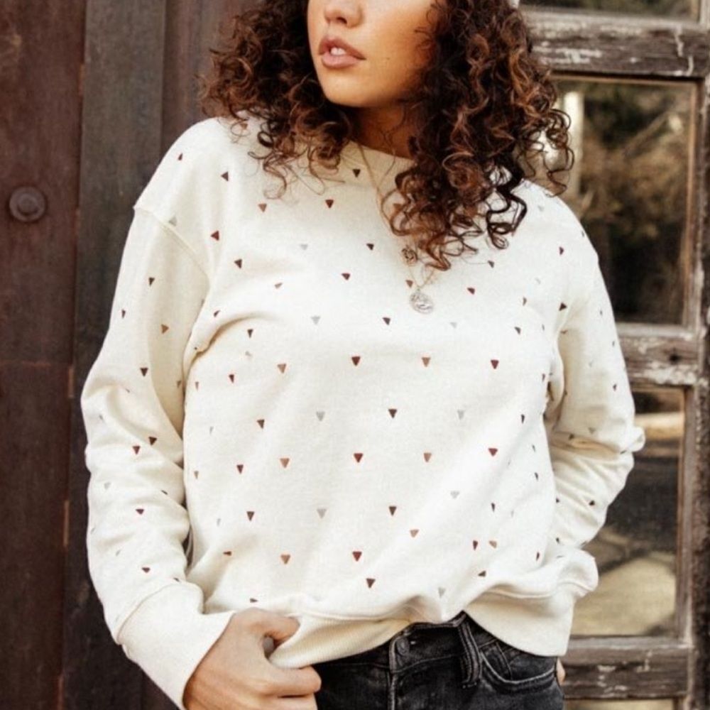 Böhme Ivory Sweatshirt – Embroidered Triangle Detail Pullover Size XS